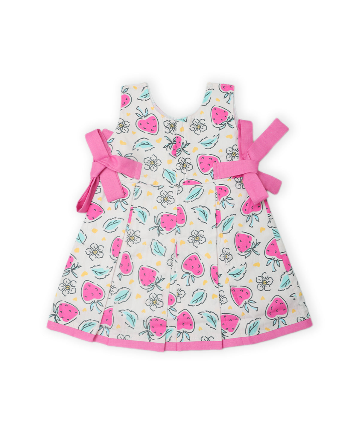Enfance Sleeveless Strawberry & leaves Printed Dress-Pink