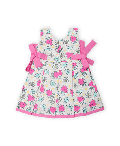 Enfance Sleeveless Strawberry & leaves Printed Dress-Pink