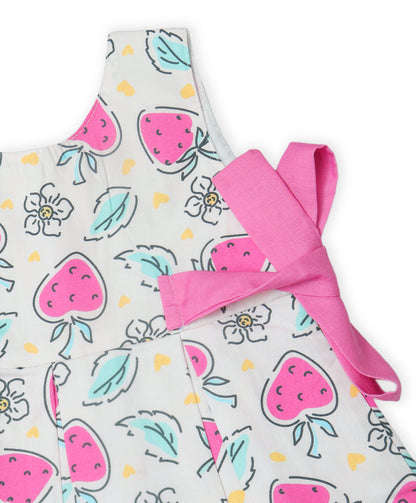 Enfance Sleeveless Strawberry & leaves Printed Dress-Pink