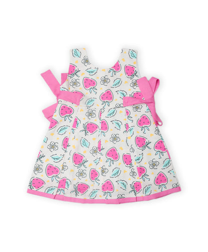 Enfance Sleeveless Strawberry & leaves Printed Dress-Pink