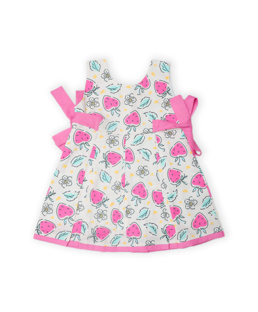 Enfance Sleeveless Strawberry & leaves Printed Dress-Pink