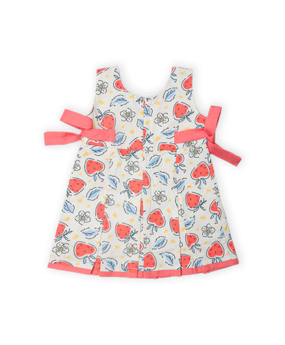 Enfance Sleeveless Strawberry & leaves Printed Dress-Peach