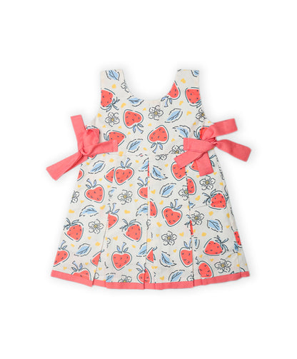 Enfance Sleeveless Strawberry & leaves Printed Dress-Peach