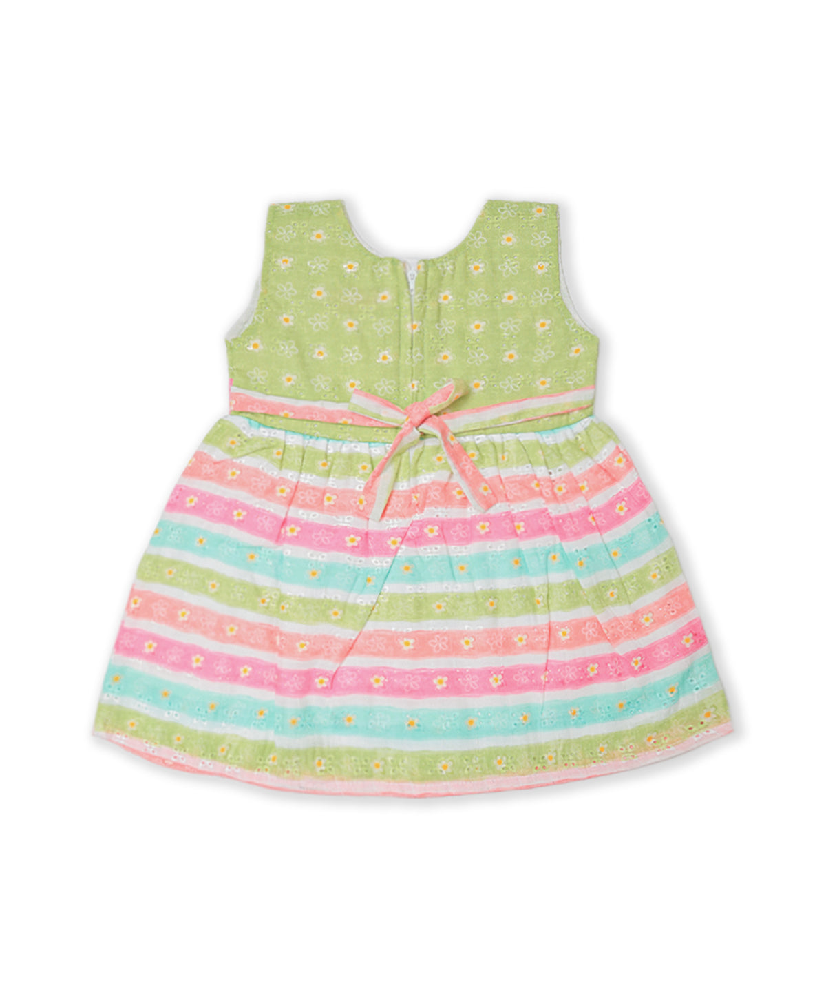 Enfance Sleeveless Flower & Strip Printed Casual Dress-Green
