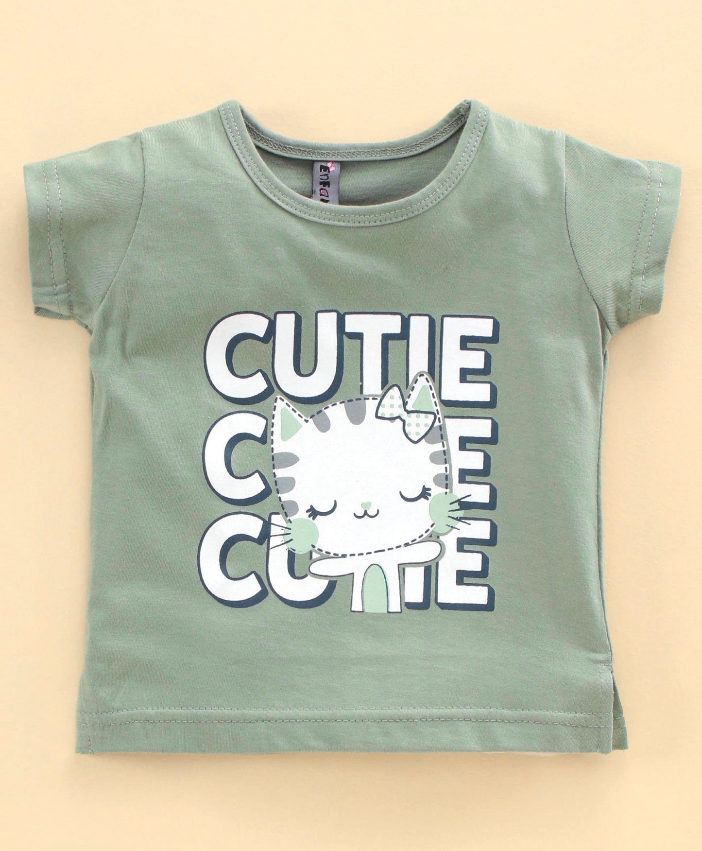 Enfance  Half sleeves Cutie Kitty Printed Girls Night Suit - Green