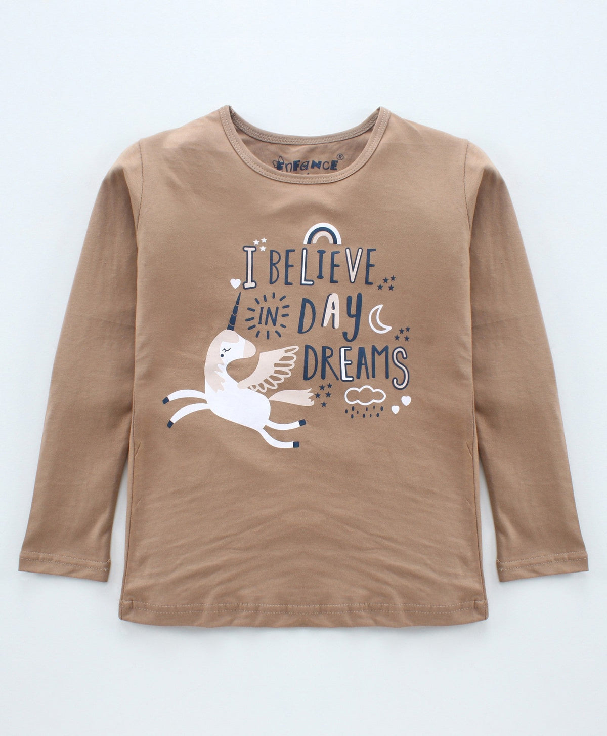 Enfance  Full Sleeves Unicorn Printed Nightwear - Khaki