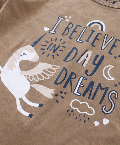 Enfance  Full Sleeves Unicorn Printed Nightwear - Khaki