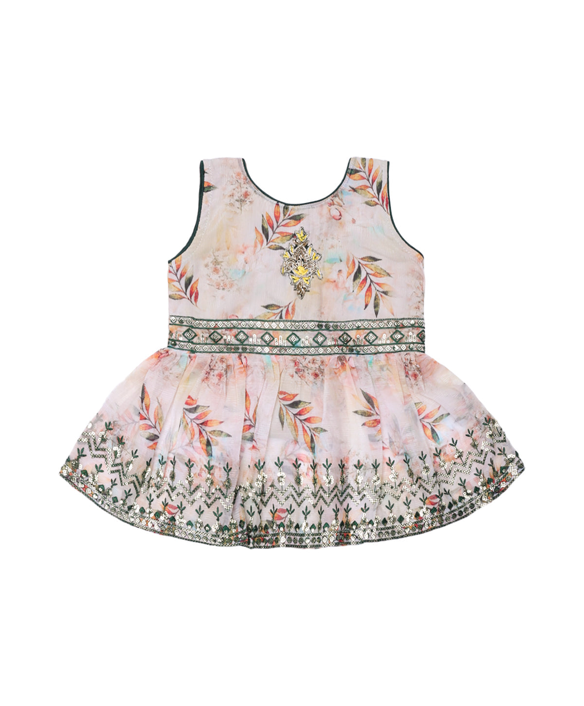Enfance Puff Sleeves Kurti Set With Dupatta Embroidered Ethnic Design - D.Green