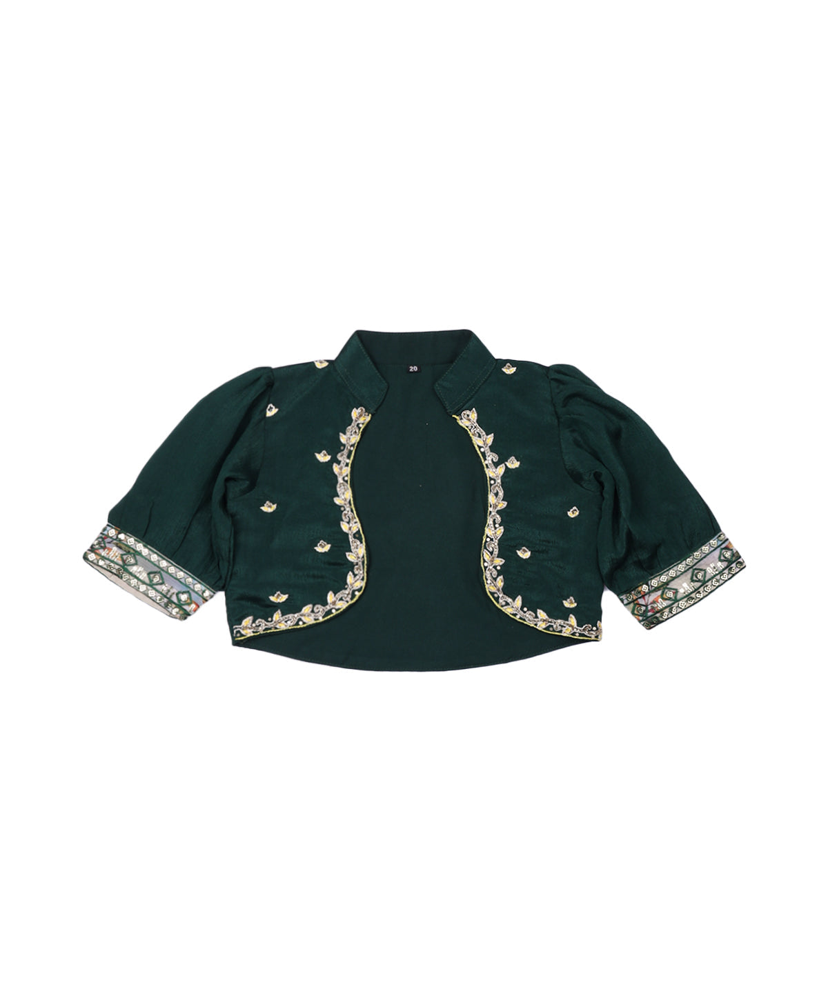Enfance Puff Sleeves Kurti Set With Dupatta Embroidered Ethnic Design - D.Green