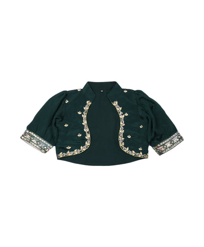 Enfance Puff Sleeves Kurti Set With Dupatta Embroidered Ethnic Design - D.Green
