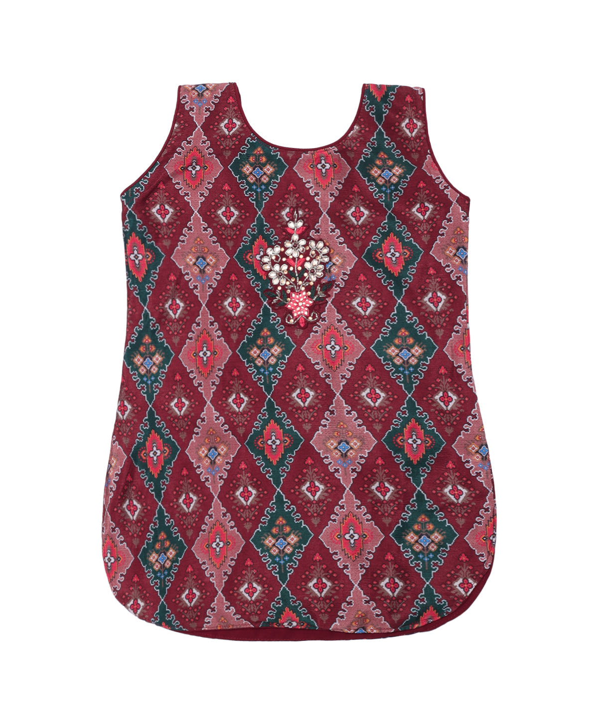 Enfance Cotton Woven Full Sleeves Kurti Palazzo And Dupatta With Ikat Print - Maroon