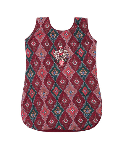 Enfance Cotton Woven Full Sleeves Kurti Palazzo And Dupatta With Ikat Print - Maroon