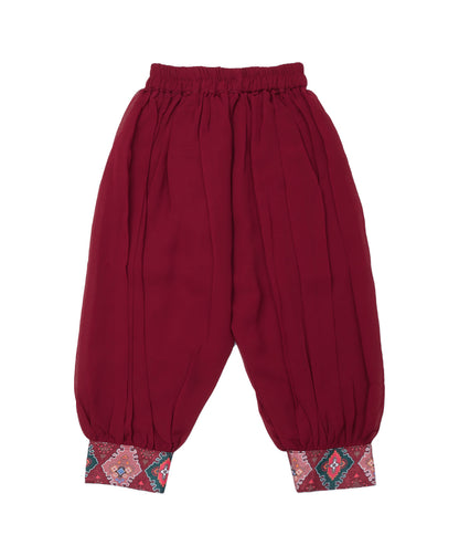 Enfance Cotton Woven Full Sleeves Kurti Palazzo And Dupatta With Ikat Print - Maroon