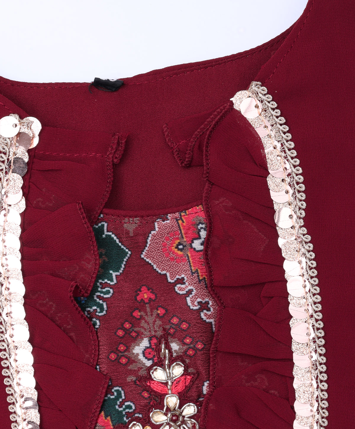 Enfance Cotton Woven Full Sleeves Kurti Palazzo And Dupatta With Ikat Print - Maroon
