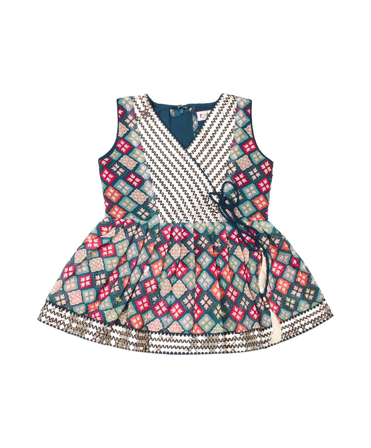 Enfance Sleeveless Bandhej Designed & Leheriya Kurta With Gota Lace Embellished Sharara - Blue