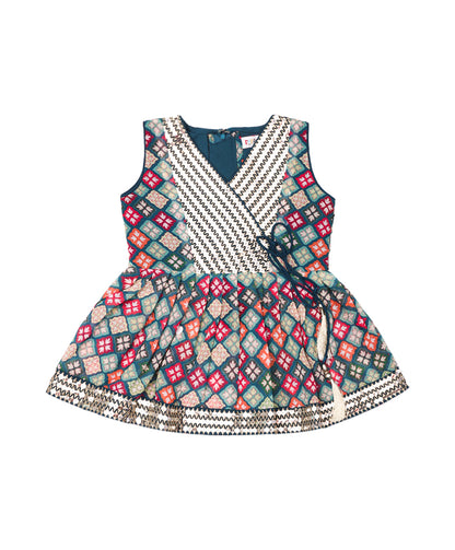 Enfance Sleeveless Bandhej Designed & Leheriya Kurta With Gota Lace Embellished Sharara - Blue