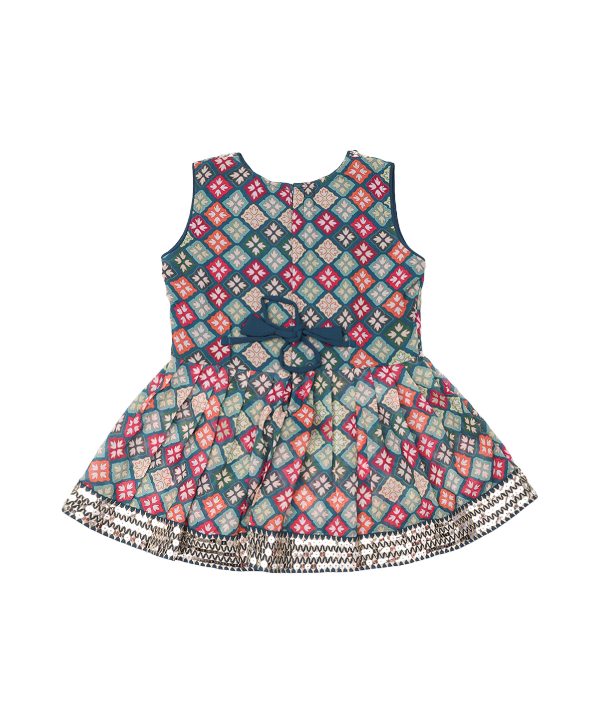 Enfance Sleeveless Bandhej Designed & Leheriya Kurta With Gota Lace Embellished Sharara - Blue