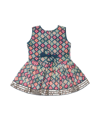 Enfance Sleeveless Bandhej Designed & Leheriya Kurta With Gota Lace Embellished Sharara - Blue