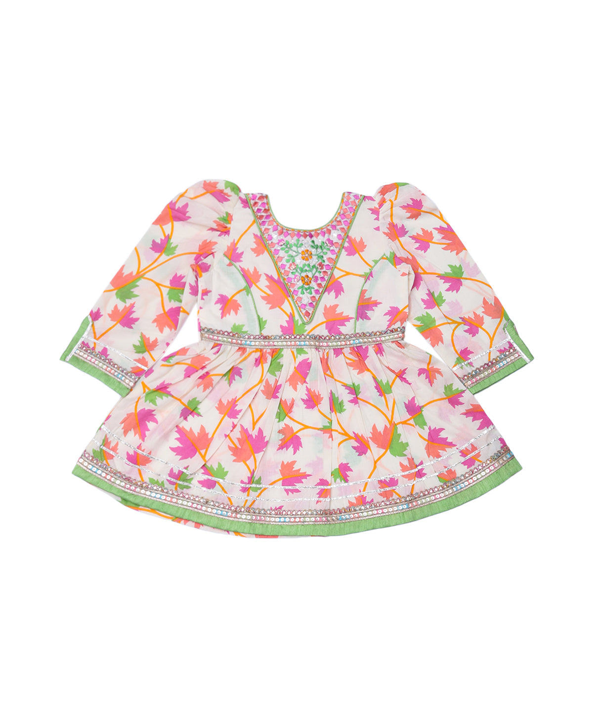 Enfance Three Fourth Sleeves Floral Printed & Sequin Embellished Kurta & Sharara Set - Green