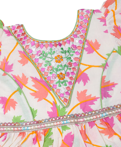 Enfance Three Fourth Sleeves Floral Printed & Sequin Embellished Kurta & Sharara Set - Green