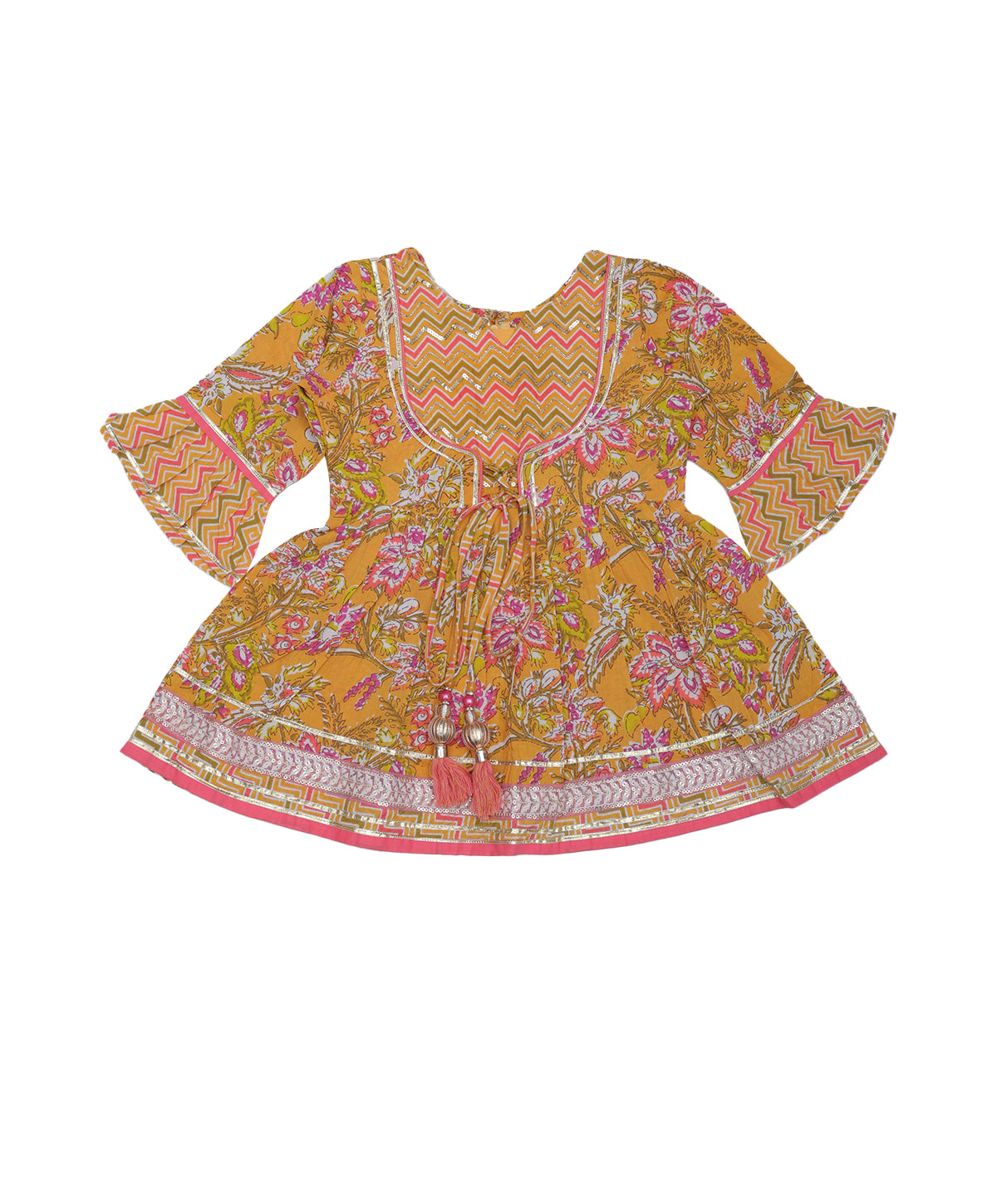 Enfance Cambric Three Fourth Sleeves Kurti Palazzo and Dupatta Set Floral Paisley Print - Pink