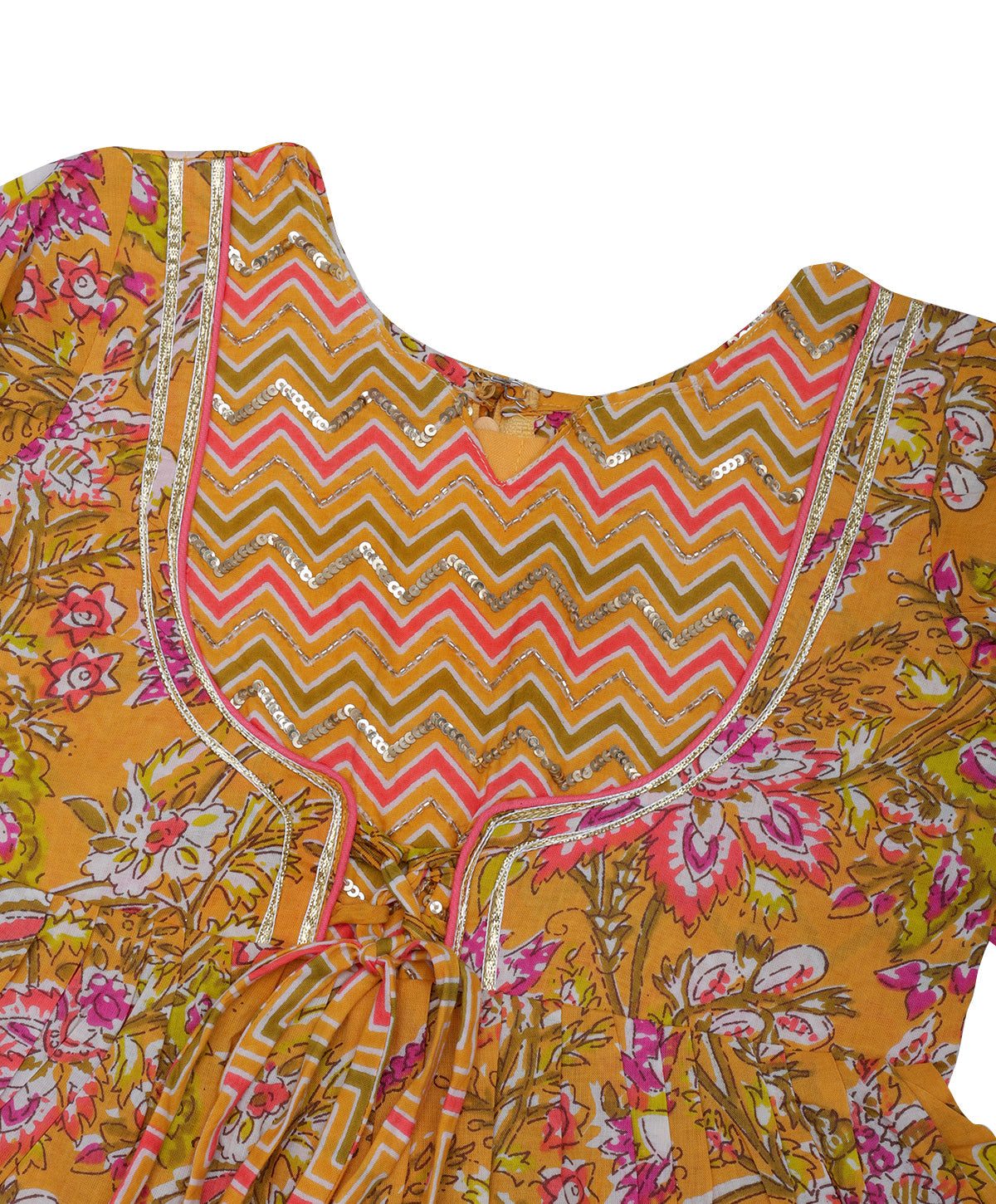 Enfance Cambric Three Fourth Sleeves Kurti Palazzo and Dupatta Set Floral Paisley Print - Pink
