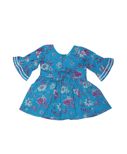 Enfance Three Fourth Sleeves Floral Printed Lace Embellished Kurta & Sharara Set - Blue