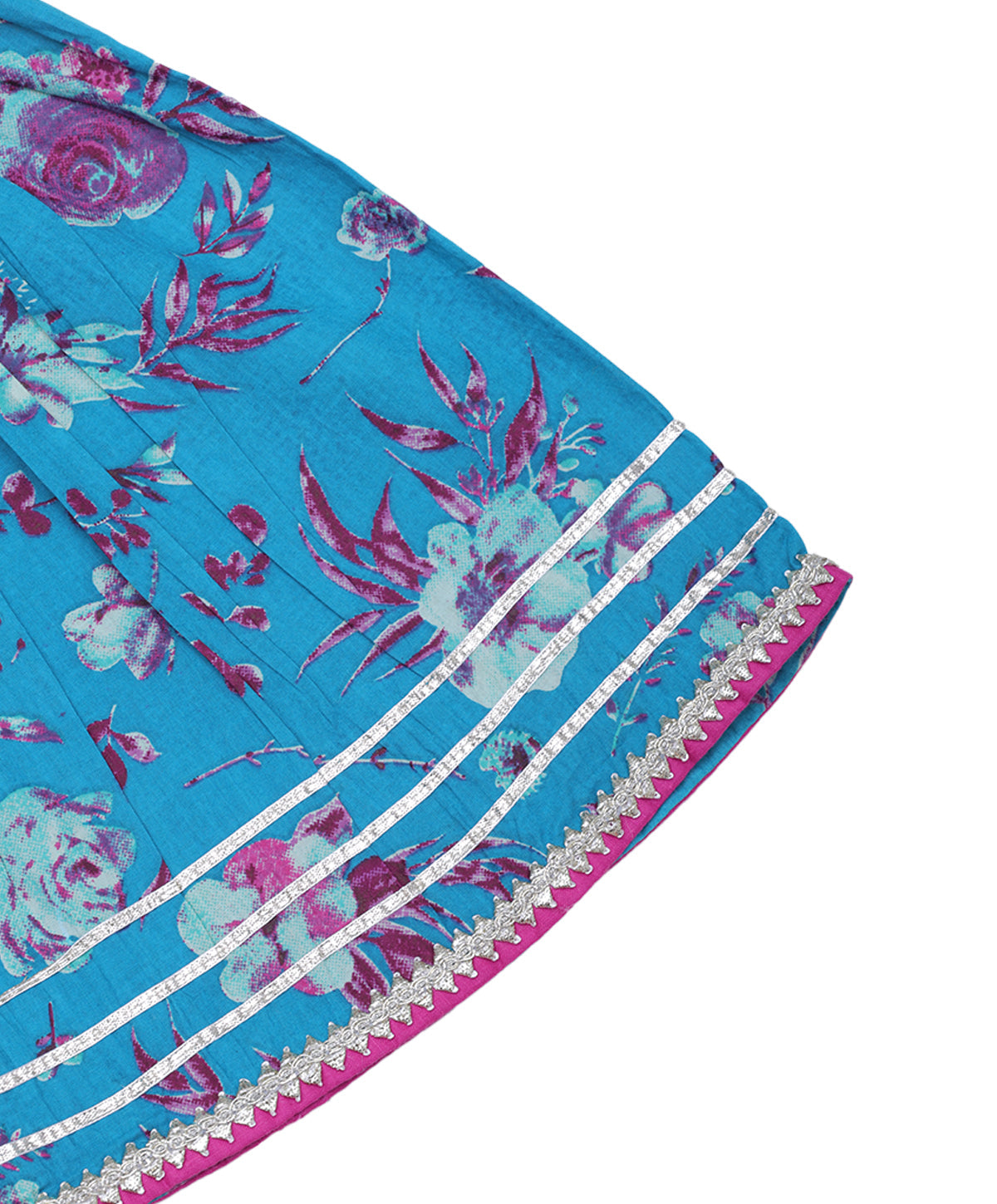 Enfance Three Fourth Sleeves Floral Printed Lace Embellished Kurta & Sharara Set - Blue