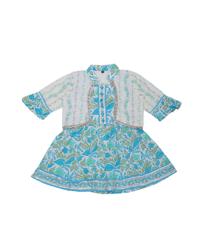 Enfance Three Fourth Sleeves Floral Printed & Gota Lace Embellished Coordinating Kurta & Pant Set - S.Blue