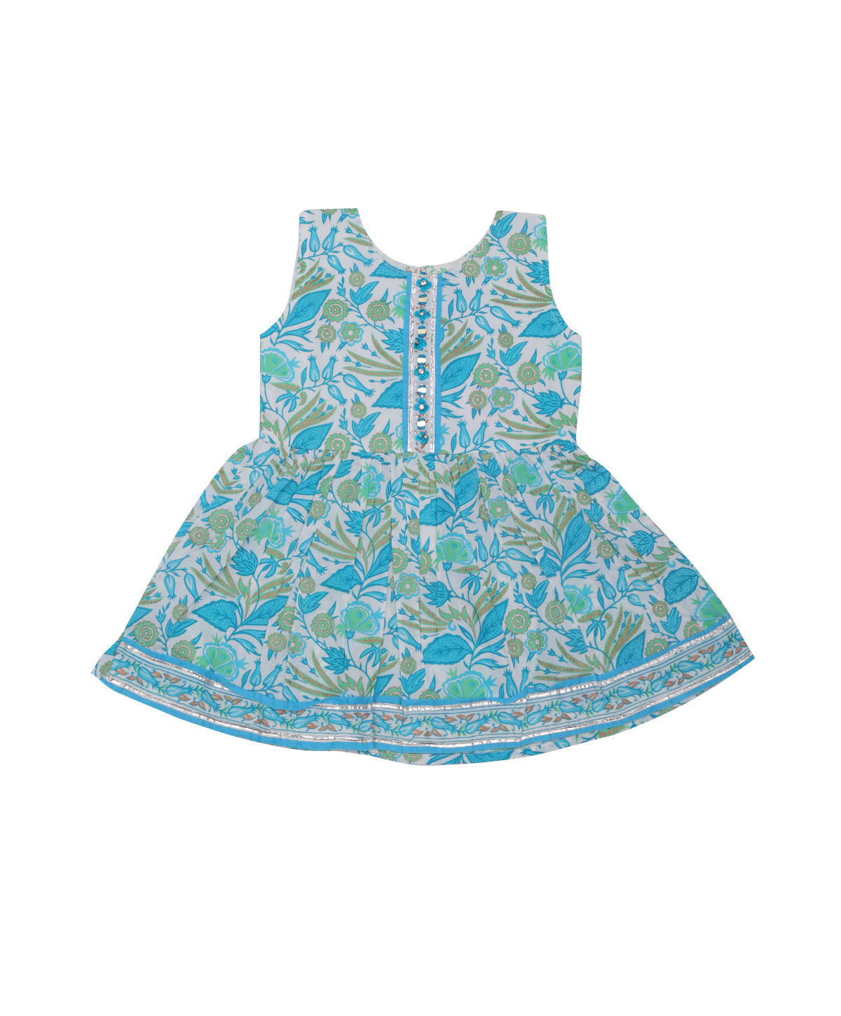 Enfance Three Fourth Sleeves Floral Printed & Gota Lace Embellished Coordinating Kurta & Pant Set - S.Blue