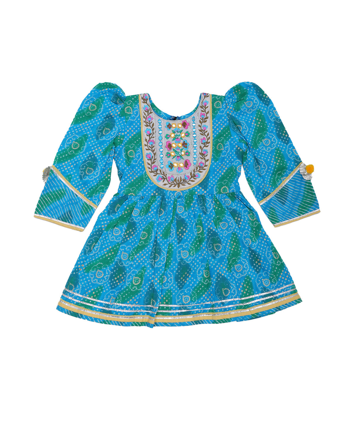 Enfance Three Fourth Sleeves Polka Dots With Embroidery Lace Embellished Kurta & Sharara Set - Blue