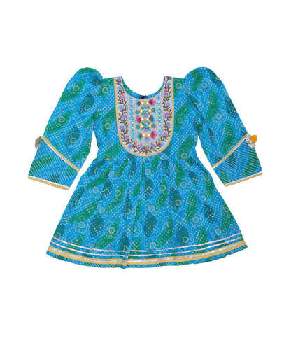 Enfance Three Fourth Sleeves Polka Dots With Embroidery Lace Embellished Kurta & Sharara Set - Blue