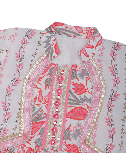 Enfance Three Fourth Sleeves Floral Printed & Gota Lace Embellished Coordinating Kurta & Pant Set - Peach