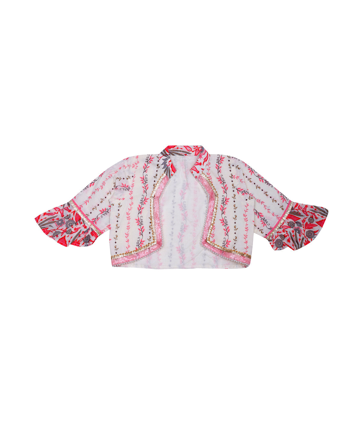Enfance Three Fourth Sleeves Floral Printed & Gota Lace Embellished Coordinating Kurta & Pant Set - Peach