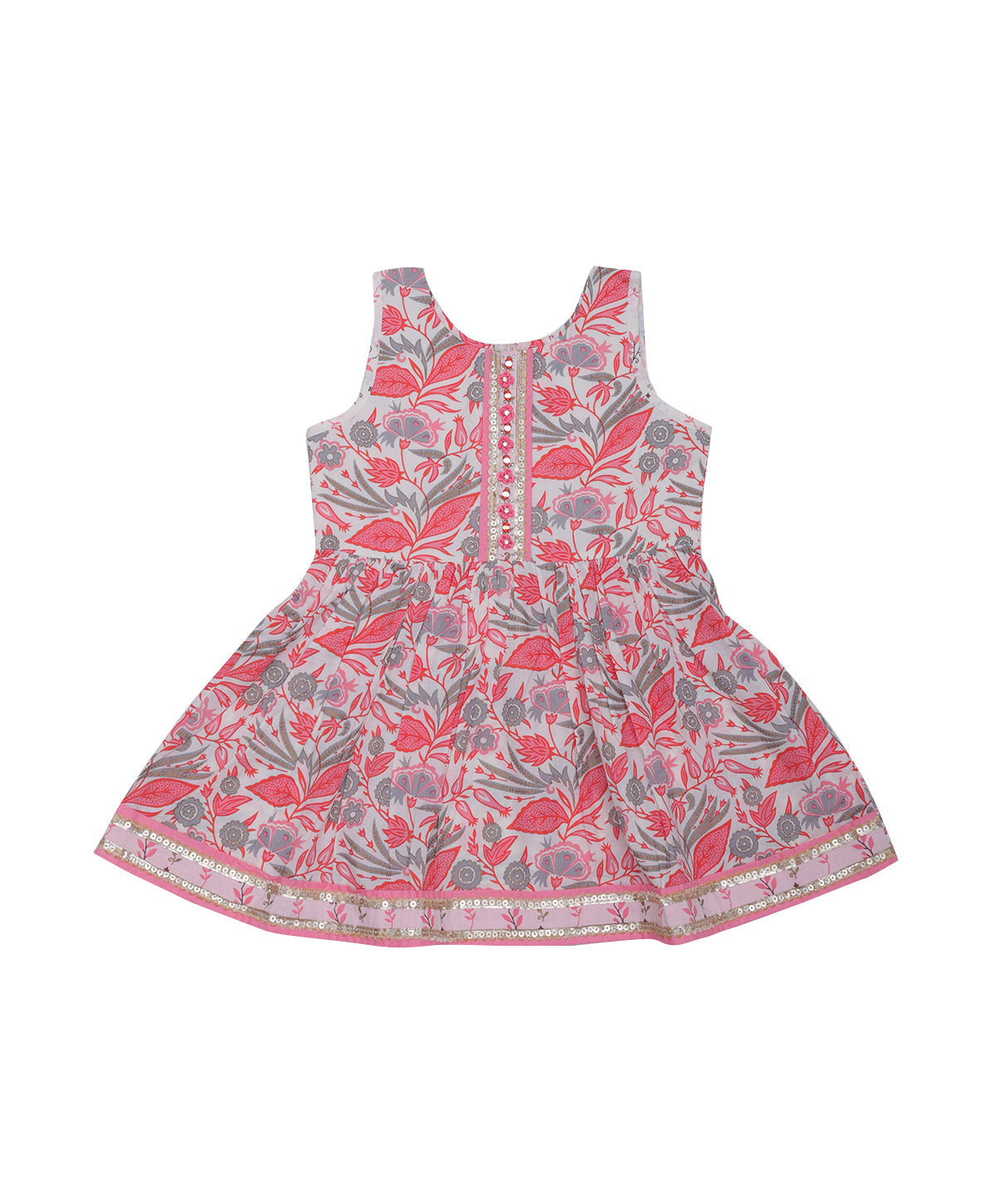 Enfance Three Fourth Sleeves Floral Printed & Gota Lace Embellished Coordinating Kurta & Pant Set - Peach
