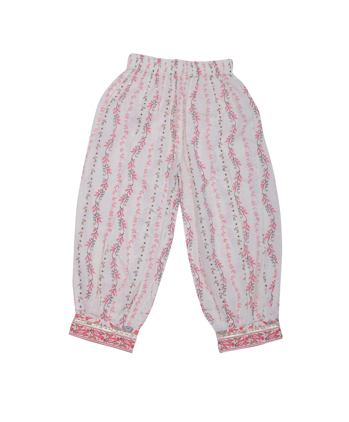 Enfance Three Fourth Sleeves Floral Printed & Gota Lace Embellished Coordinating Kurta & Pant Set - Peach