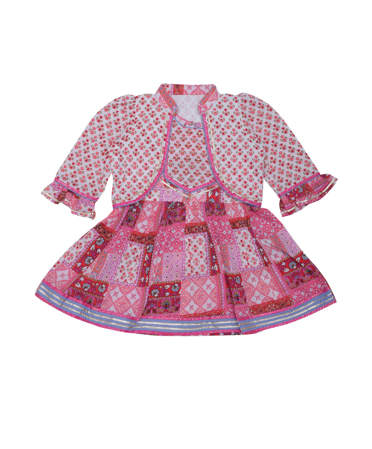 Enfance Three Fourth Sleeves Bandhej Printed Kurta And Sharara -Pink
