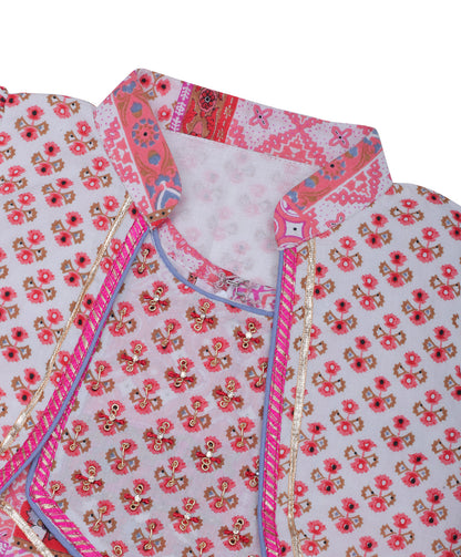 Enfance Three Fourth Sleeves Bandhej Printed Kurta And Sharara -Pink