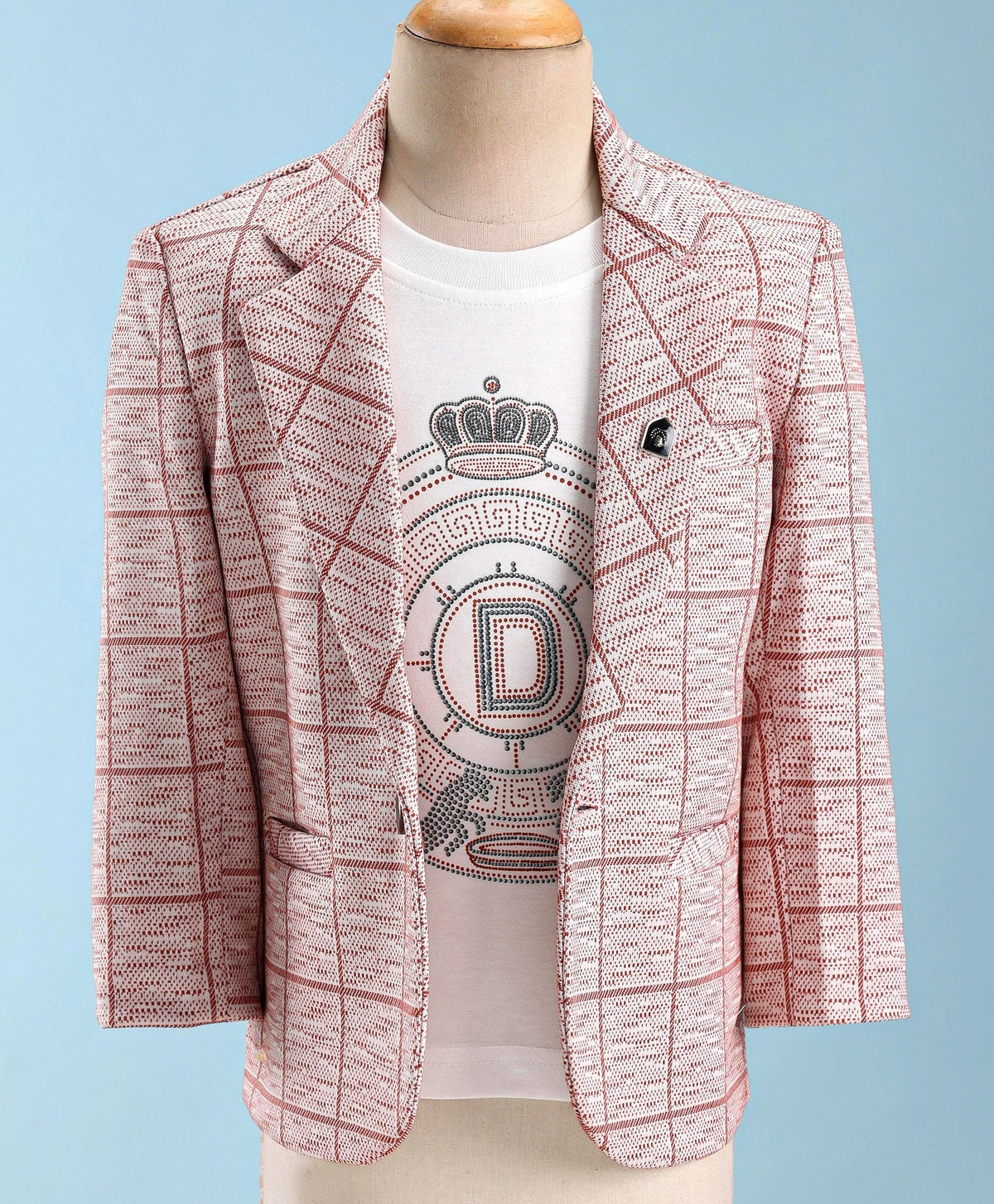 Dapper Dudes Full Sleeves Checked Blazer With Tee - Brown