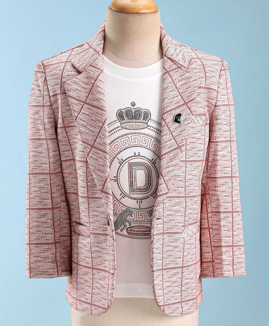 Dapper Dudes Full Sleeves Checked Blazer With Tee - Brown