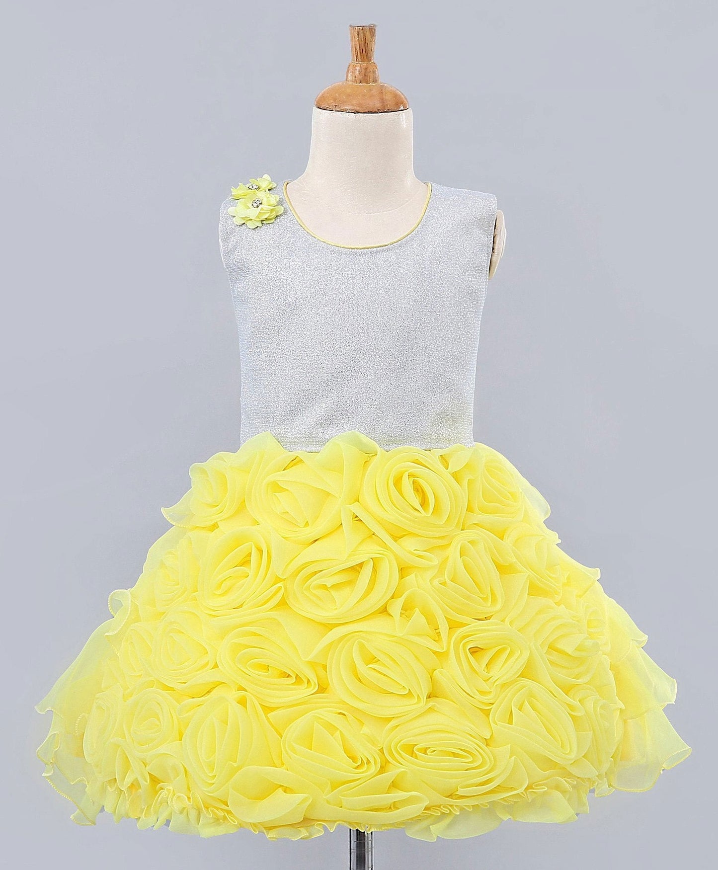 Enfance Sleeveless Rose Flower Applique Fit & Flared Dress -Yellow