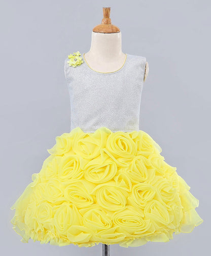 Enfance Sleeveless Rose Flower Applique Fit & Flared Dress -Yellow