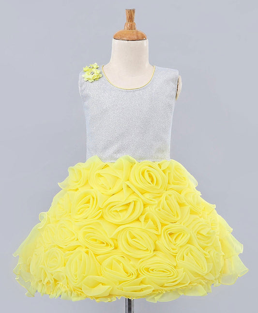 Enfance Sleeveless Rose Flower Applique Fit & Flared Dress -Yellow