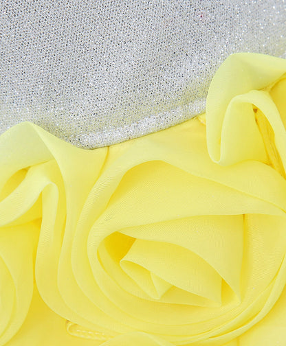 Enfance Sleeveless Rose Flower Applique Fit & Flared Dress -Yellow
