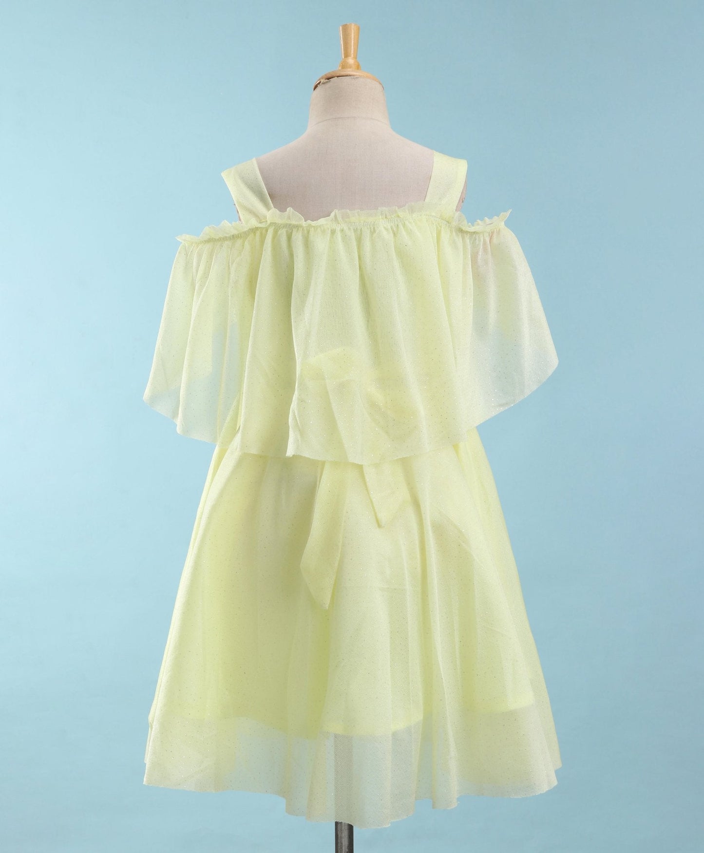 Enfance Sleeveless Glittered Pleated Ruched Detail Flared Dress With Head Band -Yellow