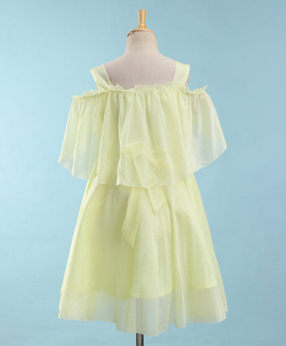 Enfance Sleeveless Glittered Pleated Ruched Detail Flared Dress With Head Band -Yellow