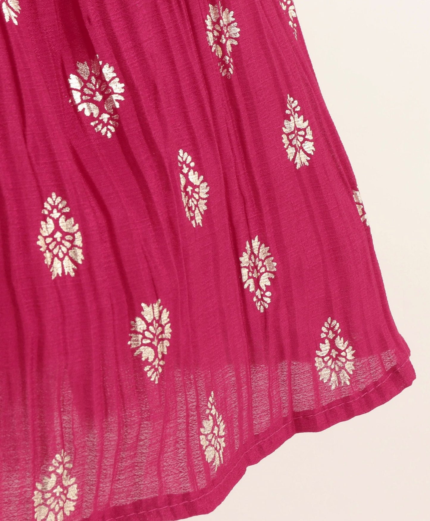 Enfance Three Fourth Sleeves Shrug With Seamless Foil Motif Printed & Bead Embellished Patterned Bodice Gradient Dress -Rani