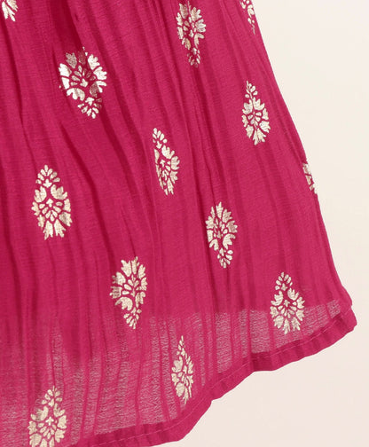 Enfance Three Fourth Sleeves Shrug With Seamless Foil Motif Printed & Bead Embellished Patterned Bodice Gradient Dress -Rani