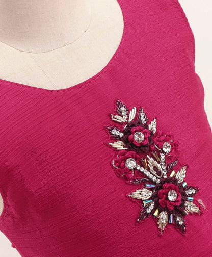 Enfance Three Fourth Sleeves Shrug With Seamless Foil Motif Printed & Bead Embellished Patterned Bodice Gradient Dress -Rani