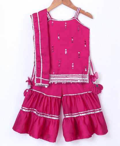 Enfance Sleveeless Gharara Dress With Duppatta-D.Pink